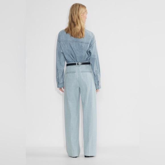 Aritzia Babaton Meetup Wide Leg Beach Blue Denim Pants 4 - Picture 4 of 9